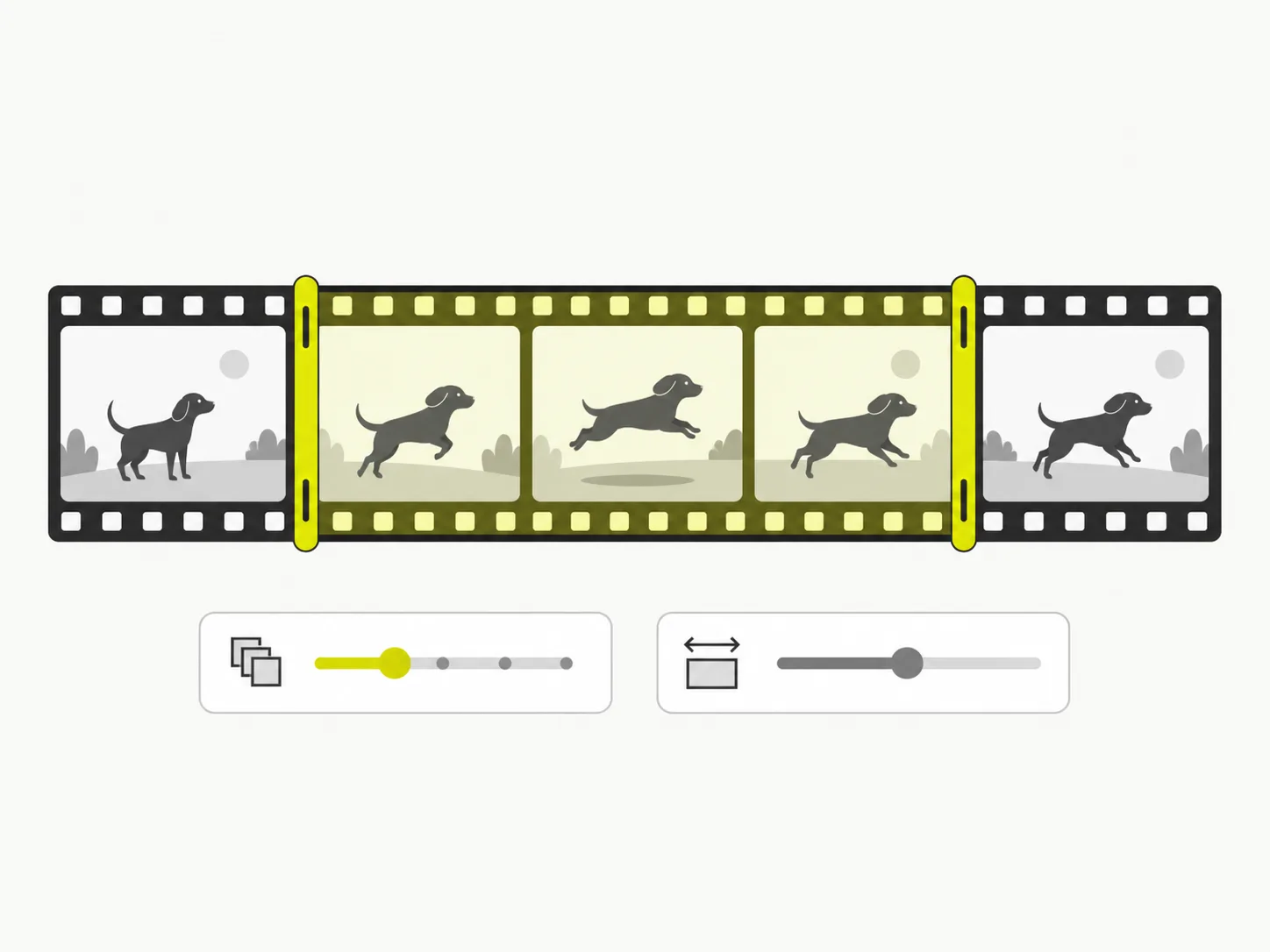 Diagram: a video timeline with a trim range plus frame-rate and output-width controls that shape the GIF